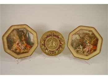 Vintage Sunshine Biscuit Hexagonal Cookie Cover Paintings By Francois Boucher And Gold Red Paper Mache Cover