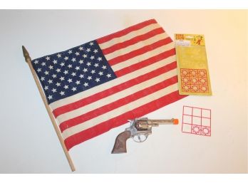 American Flag With Metal Cap Gun And Caps