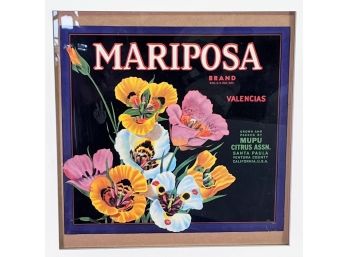 Mariposa Valencia's, 1930'S Crate Label- Santa Paula, Ventura California