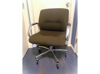 Vintage Steelcase Brown & Chrome Rolling Swivel Chair, Charles Pollock Style