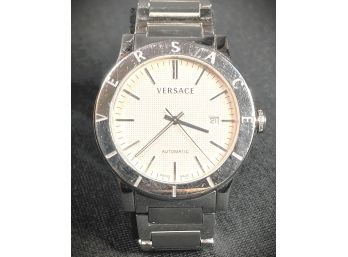Versace- Men's Acron Automatic Watch With Logo Embossed Top Ring & Sapphire Crystal, Swiss Made- 43MM