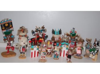 Marvelous Collection Of Signed Native American Style Dolls On A Wooden Base