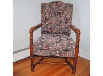 Vintage Upholstered Armchair With Wood Accents