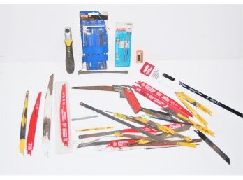 Mixed Lot Of Hacksaws And Reciprocating Blades With Stanley, Bosch, Ryobi And More