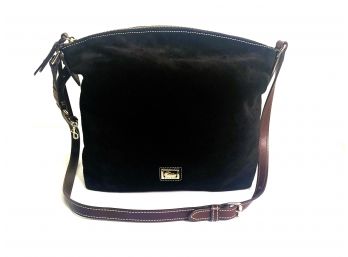 Dooney & Bourke Black Suede & Brown Leather Accents, Hobo Crossbody Purse