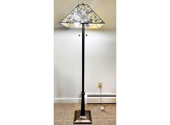 Dale Tiffany Antique Bronze Floor Lamp With Floral Shade- Dual Lights
