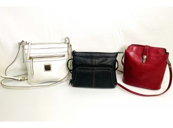 Red, White And Black Leather  Adjustable Crossbody Purses- White Is Dooney & Bourke, Black Is RFID