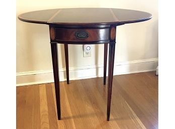 Federal Style, Pembroke Drop Leaf Inlay End Table With Dovetail Drawer