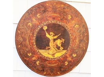Vintage Rustic Wooden Tabletop Or Wall Hanging With Image Of Italian Dancers