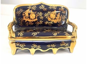 Limoges Colbalt And Gold Miniauture  Dollhouse/ Trinket Box Sofa