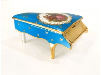 Gorgeous Limoges, Bright Blue With Gold Accents, Porcelain Grand Piano Trinket Box- France, Garanti Veritable