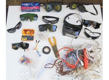 Mixed Lot Of Welding Goggles And Electrical Items, With Craftsman, RadioShack And Uvex