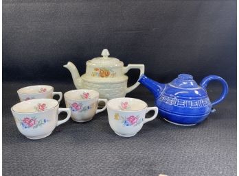 Tea And Coffee Drinkers Lot- Ceramic Drip- O- Later, Hand Made 1999 Tea Pot & Four USA Ceramic Cups