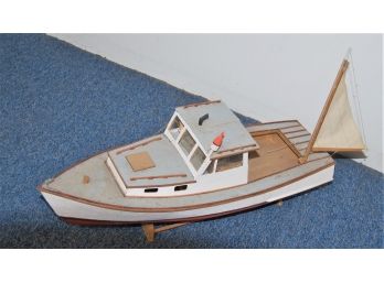 Vintage Hand Made Wooden Maine Lobster Boat With Stand