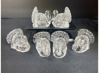 Miniature Clear Pressed Glass Turkey Candle Holders- Set Of Six
