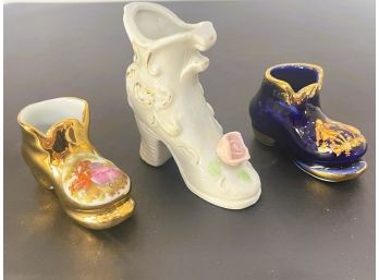 Porcelain Shoe/ Boots- Two Limoges And One From Japan