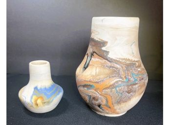 Colorful Pair Of Nemadji Pottery USA Vases