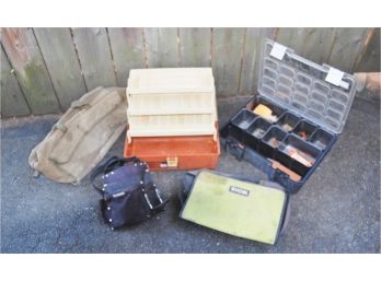 Group Of Storage Boxes With Plano, Husky Mutti-compartment Storage Box With Metal And Copper Scraps And More