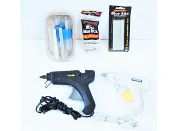 Pair Of Glue Guns With Extra Glue Sticks Some In Packaging- Stanley, Surebonder And Arrow