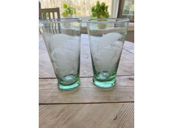 Set Of 2 Frog Green Tinted Glasses