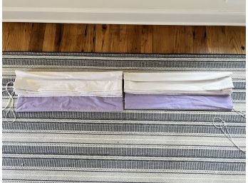 Pair Of Custom Flat Roman Shade Curtain- White With Purple Trim