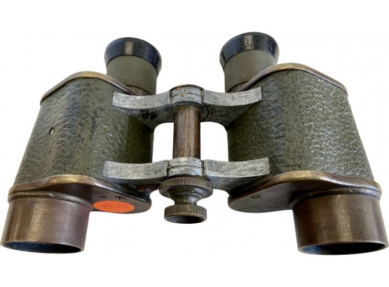 Rare Olive Green & Brass Bausch & Lomb Victory Stereo Binoculars (B-15)