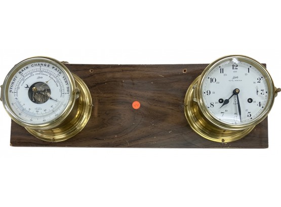 Vintage Brass Schatz Royal Mariner Clock And Nautical Barometer 24' X 8' (AA)