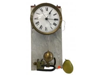 Vintage Electric Brillie French Battery-electric Master Clock On Marble (EB)