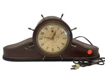 Vintage Telechron Ship's Wheel Mantle Clock With US Navy Admiral Dedication Plaque