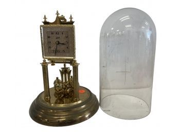 Mid Century Brass Schatz Anniversary Clock With Glass Dome (ZA)
