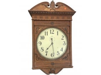 Antique Oak Wall Clock - Modified To Battery (N)