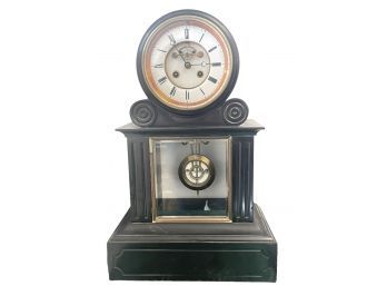 Antique Belgian Black Marble Empire Mantle Clock 19' Tall