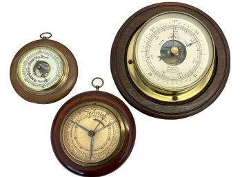 Three Vintage Maritime Ship's Aneroid  Barometer Instruments (C52)