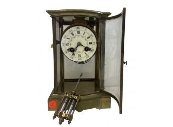 1889 French Marti Gilt Brass Mantle Clock With Enameled Face (S)