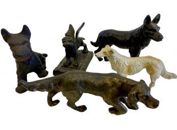 Collection Of Small Antique Bronze And Metal Dogs Plus