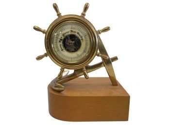 Vintage 1940s German Nautical Themed Barometer On Wood Base (BG)
