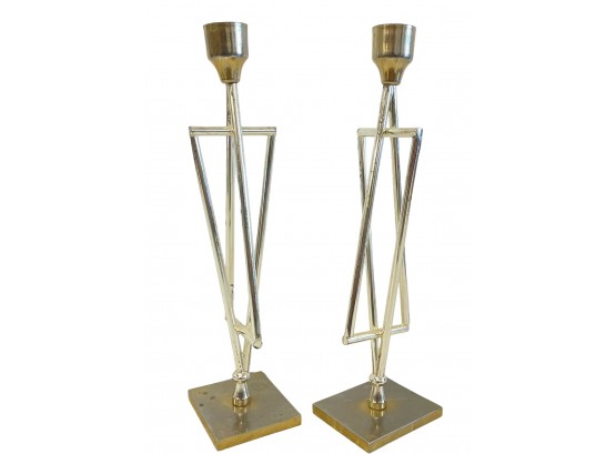Modernist Silver & Gold Plated Star Of David Shabbat Candle Holders