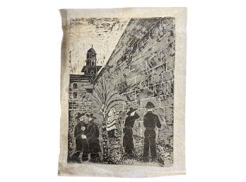 Four Vintage Woodblock Prints -Wailing Wall In Jerusalem 18' X 24'