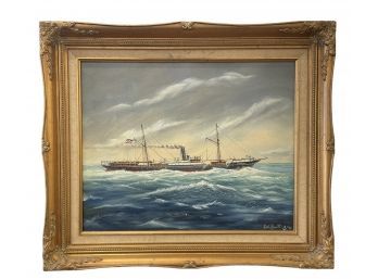 Listed Artist Herb Hewitt 'Lyeemoon' Oil On Canvas Ship Painting  22' X 25' (P47)