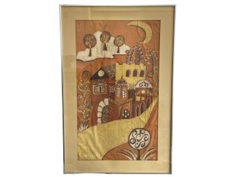 Vintage Mid Century Batik Print Of Jerusalem 37' X 24' (R20)