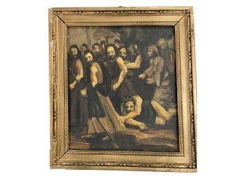 Antique Oil On Board Painting Of Christ 10' X 11' (P32)