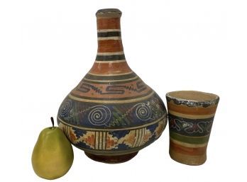 Antique Tonala Pottery Jug And Cup From Mexico