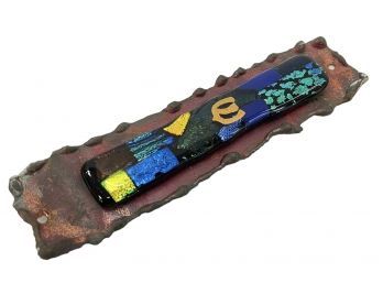 Vintage Copper & Fused Glass Mezuzah With Scroll
