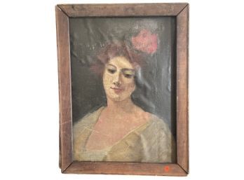 Antique Oil On Board Painting Of Woman By H. E Chilos 25' X 19' (P46)