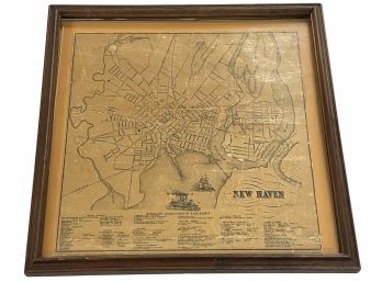 Ca 1856  Antique New Haven, CT  Business Directory Map 15' X 15'