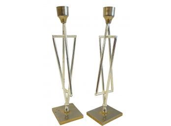 Modernist Silver & Gold Plated Star Of David Shabbat Candle Holders