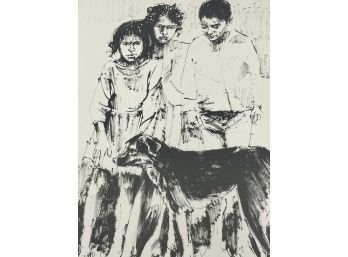 Listed Artist Moshe Gatt Lithograph 'Children With Dog' (R31)