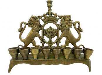 Vintage Brass Jerusalem Lions Oil Lamp Chanukah Menorah