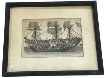 Antique Print 'Cutaway Of Man-Of-War Ship' 15' X 12' (P39)
