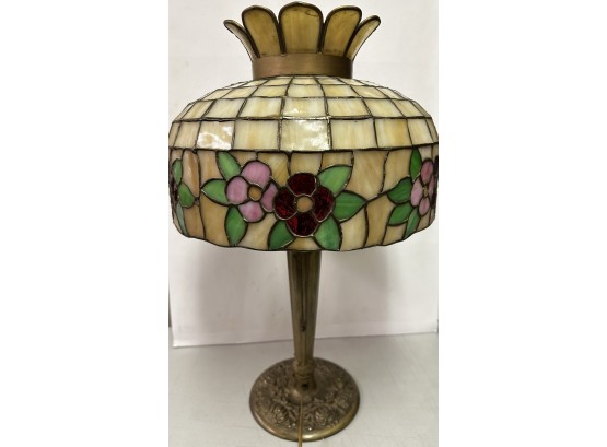 Antique Tiffany Style Stained Glass Table Lamp Of Good Quality, Working
